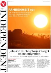 The Independent (UK) Newspaper Front Page for 26 July 2019