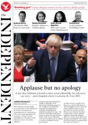 The Independent (UK) Newspaper Front Page for 26 September 2019