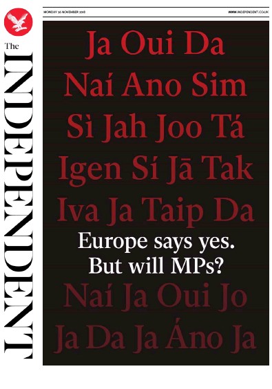 The Independent Newspaper Front Page (UK) for 27 November 2018