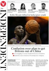 The Independent (UK) Newspaper Front Page for 27 January 2020