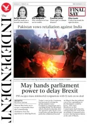 The Independent (UK) Newspaper Front Page for 27 February 2019