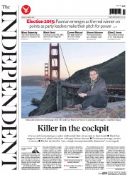 The Independent Newspaper Front Page (UK) for 27 March 2015