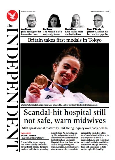 The Independent Newspaper Front Page (UK) for 27 July 2021