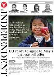The Independent (UK) Newspaper Front Page for 29 November 2017