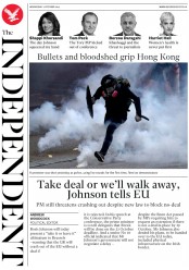 The Independent (UK) Newspaper Front Page for 2 October 2019