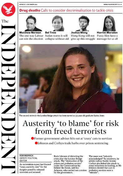 The Independent Newspaper Front Page (UK) for 2 December 2019