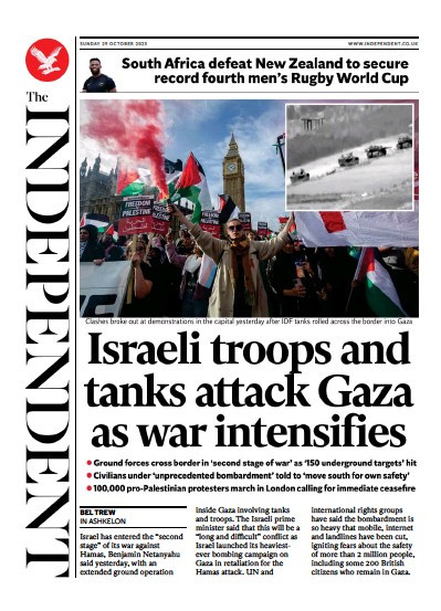 The Independent Newspaper Front Page (UK) for 30 October 2023