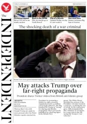 The Independent (UK) Newspaper Front Page for 30 November 2017