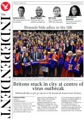The Independent (UK) Newspaper Front Page for 30 January 2020