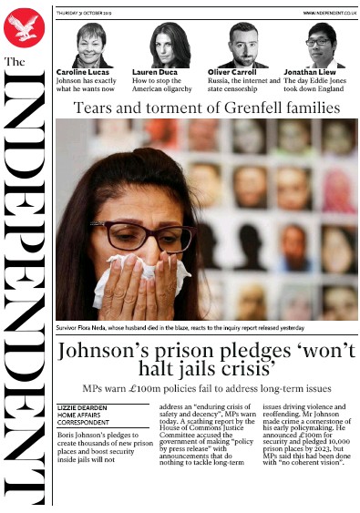 The Independent Newspaper Front Page (UK) for 31 October 2019