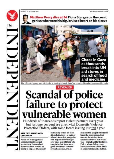 The Independent Newspaper Front Page (UK) for 31 October 2023
