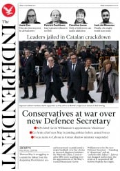 The Independent (UK) Newspaper Front Page for 3 November 2017