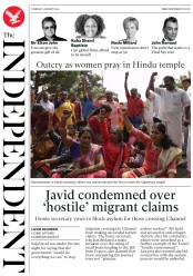 The Independent (UK) Newspaper Front Page for 3 January 2019