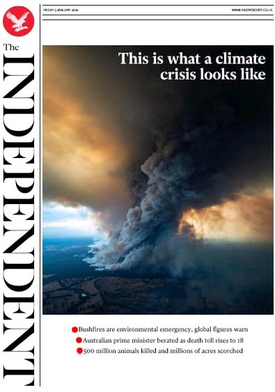 The Independent Newspaper Front Page (UK) for 3 January 2020
