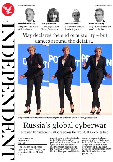 The Independent Newspaper Front Page (UK) for 5 October 2018
