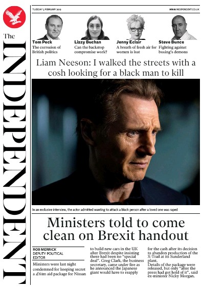The Independent Newspaper Front Page (UK) for 5 February 2019
