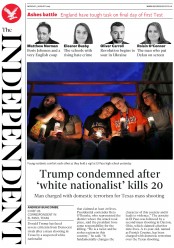 The Independent (UK) Newspaper Front Page for 5 August 2019