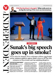 The Independent (UK) Newspaper Front Page for 6 October 2023