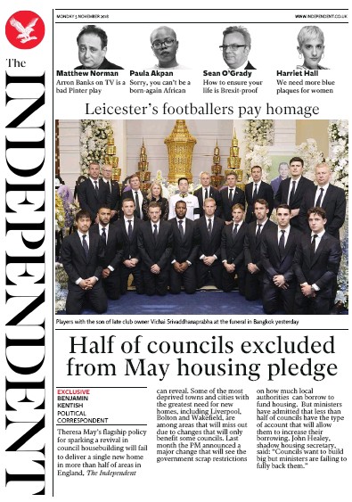 The Independent Newspaper Front Page (UK) for 6 November 2018