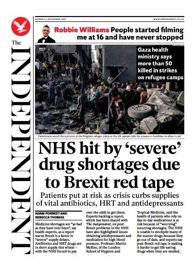 The Independent Newspaper Front Page (UK) for 6 November 2023