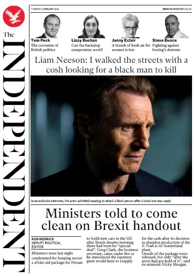 The Independent Newspaper Front Page (UK) for 6 February 2019