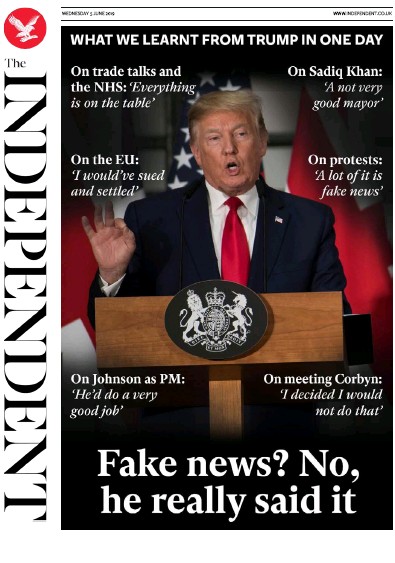 The Independent Newspaper Front Page (UK) for 6 June 2019