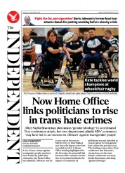 The Independent (UK) Newspaper Front Page for 7 October 2023