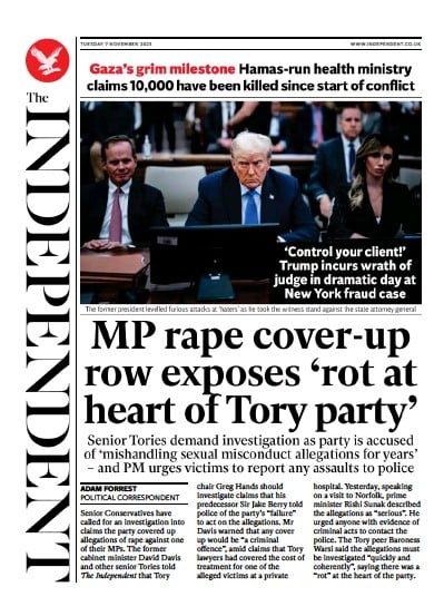 The Independent Newspaper Front Page (UK) for 7 November 2023