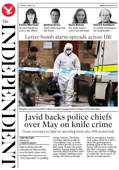 The Independent Newspaper Front Page (UK) for 7 March 2019