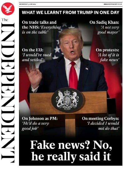 The Independent Newspaper Front Page (UK) for 7 June 2019