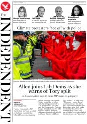 The Independent (UK) Newspaper Front Page for 8 October 2019