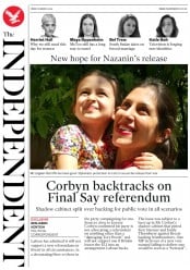The Independent (UK) Newspaper Front Page for 8 March 2019