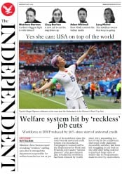 The Independent (UK) Newspaper Front Page for 8 July 2019