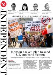The Independent (UK) Newspaper Front Page for 8 August 2019