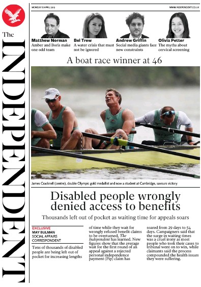 The Independent Newspaper Front Page (UK) for 9 April 2019