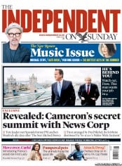 The Independent on Sunday (UK) Newspaper Front Page for 6 May 2012