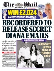 The Mail on Sunday front page for 10 December 2023