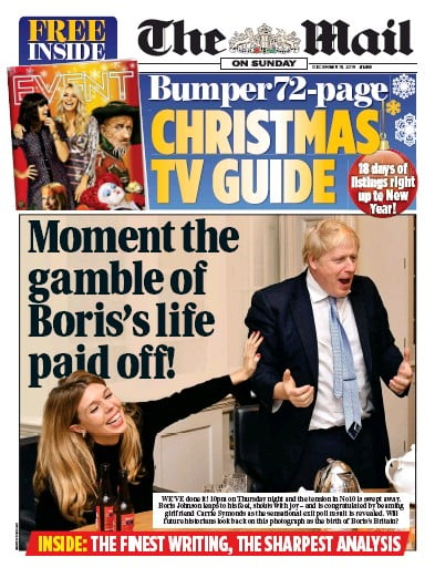 The Mail on Sunday Newspaper Front Page (UK) for 15 December 2019