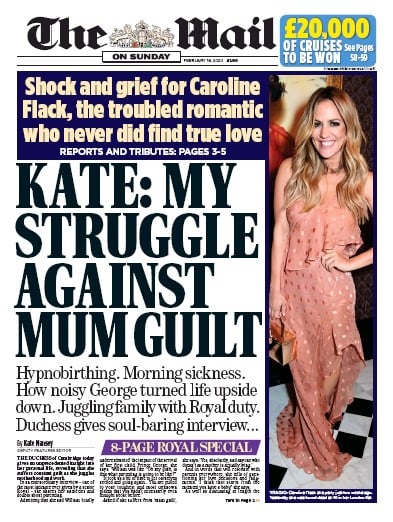 The Mail on Sunday Newspaper Front Page (UK) for 16 February 2020