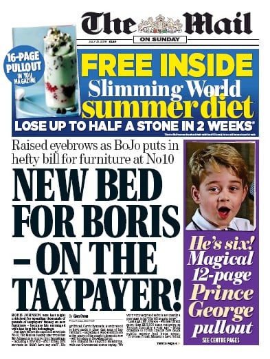 The Mail on Sunday Newspaper Front Page (UK) for 21 July 2019