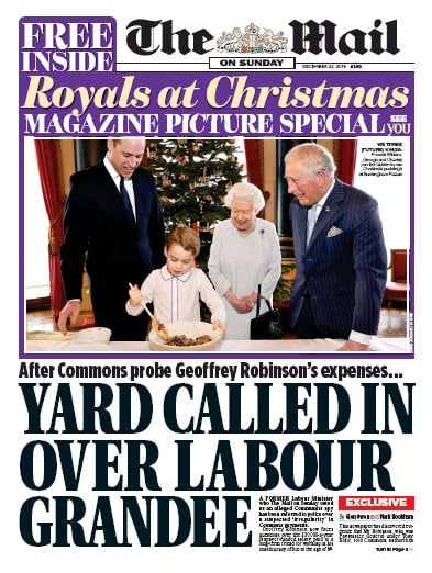 The Mail on Sunday Newspaper Front Page (UK) for 22 December 2019