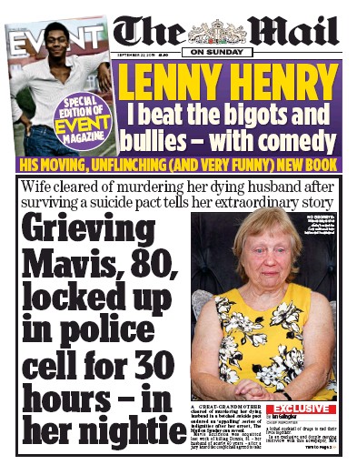 The Mail on Sunday Newspaper Front Page (UK) for 22 September 2019