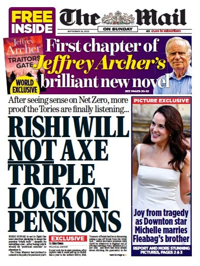 The Mail on Sunday Newspaper Front Page (UK) for 24 September 2023