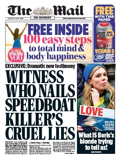 The Mail on Sunday Newspaper Front Page (UK) for 27 January 2019