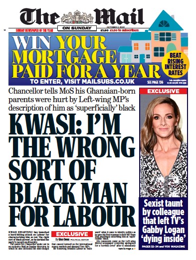 The Mail On Sunday UK Front Page For 2 October 2022 Paperboy Online 