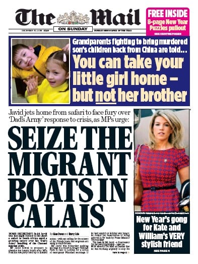 The Mail on Sunday Newspaper Front Page (UK) for 30 December 2018