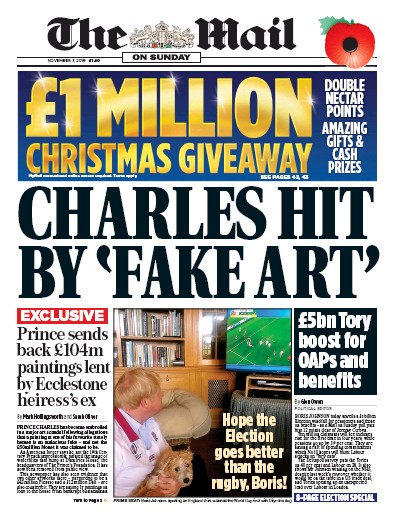 The Mail on Sunday Newspaper Front Page (UK) for 3 November 2019