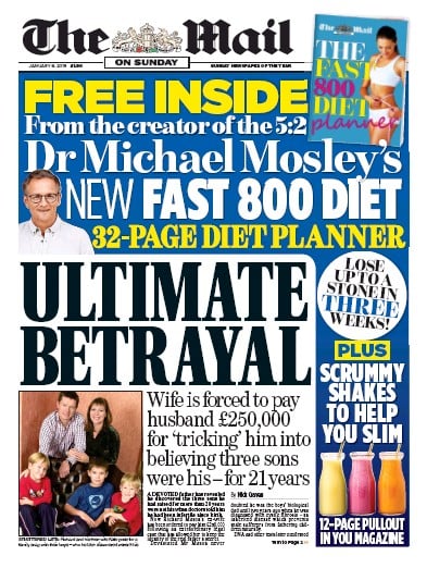 The Mail on Sunday Newspaper Front Page (UK) for 6 January 2019