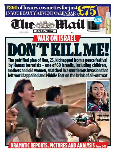 The Mail on Sunday Newspaper Front Page (UK) for 8 October 2023
