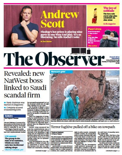 The Observer Newspaper Front Page (UK) for 10 September 2023
